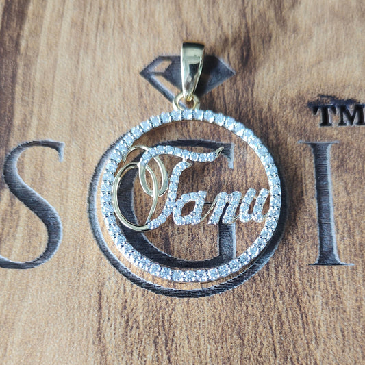 Customise Tanu Name Moissanite Diamond Pendant With 14k Yellow Gold