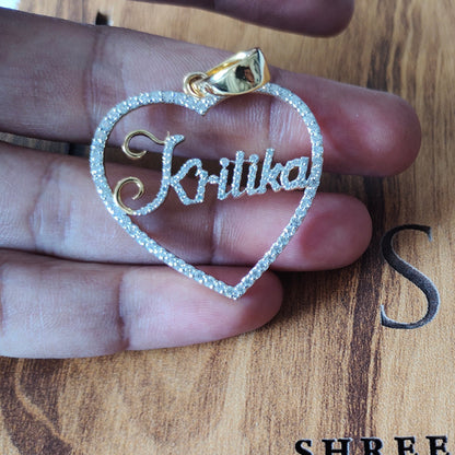 Kritika (customize) Name Pendant In Heart Shape 14k Gold With Moissanite Diamond