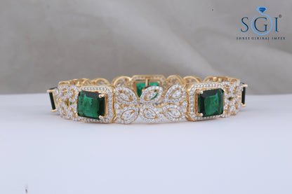 60ctw Green Lab Grown Emerald And Round Cut Moissanite Diamond Bangles, Emerald Green Yellow Gold Bangles, Bollywood Jewelry,Diamond jewelry, Fancy Bangles For Women, Wedding Bangle Collection