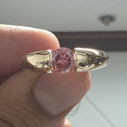 1.00 CT Purple CVD Lab Grown Diamond Men’s Ring, 6mm Round Solitaire Gold Ring, Modern Men’s Engagement Jewelry, Luxury Gift for Him