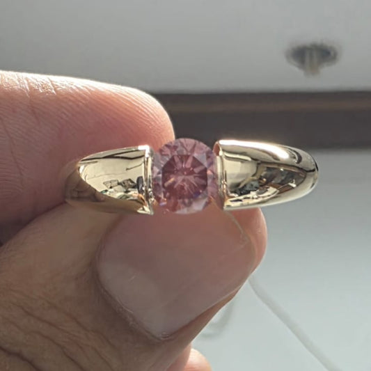 1.00 CT Purple CVD Lab Grown Diamond Men’s Ring, 6mm Round Solitaire Gold Ring, Modern Men’s Engagement Jewelry, Luxury Gift for Him