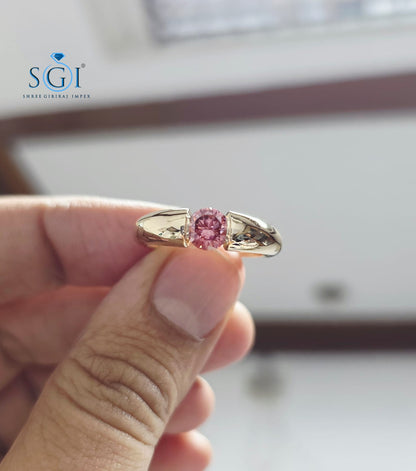 1.00 CT Purple CVD Lab Grown Diamond Men’s Ring, 6mm Round Solitaire Gold Ring, Modern Men’s Engagement Jewelry, Luxury Gift for Him