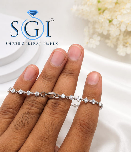 5 CTW Moissanite Tennis Bracelet, 3.5mm Round Cut Silver Bracelet, Sparkling Lab Created Gemstone Jewelry, Elegant Gift for Her