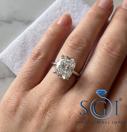 3.70 CT Elongated Cushion Moissanite Ring, 8x10mm White Moissanite F Color VVS1, Luxury Engagement Ring, Custom Fine Jewelry