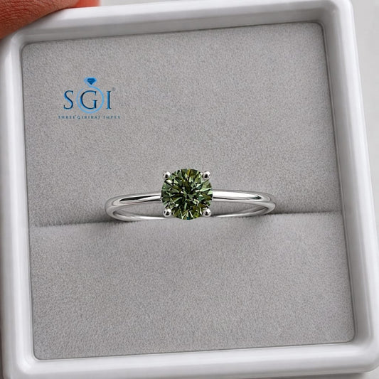 2 CT 8mm Round Olive Green Lab Grown Diamond Ring / Brilliant Cut Green Diamond Ring for Wholesale