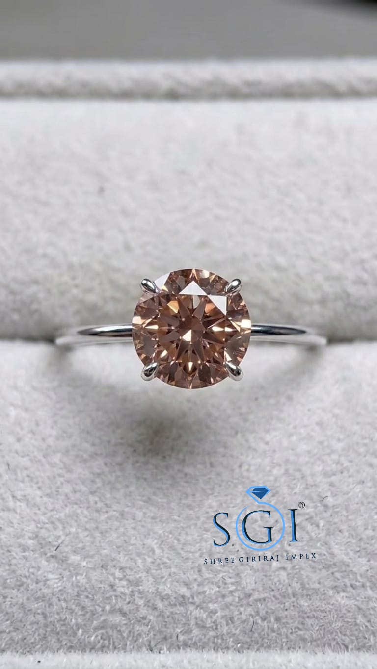 2 CT 8mm Round Fancy Pink Lab Grown Diamond Ring / VS1 Pink Lab Created Diamond Engagement Ring