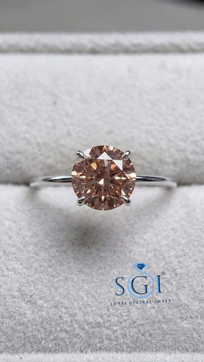 2 CT 8mm Round Fancy Pink Lab Grown Diamond Ring / VS1 Pink Lab Created Diamond Engagement Ring