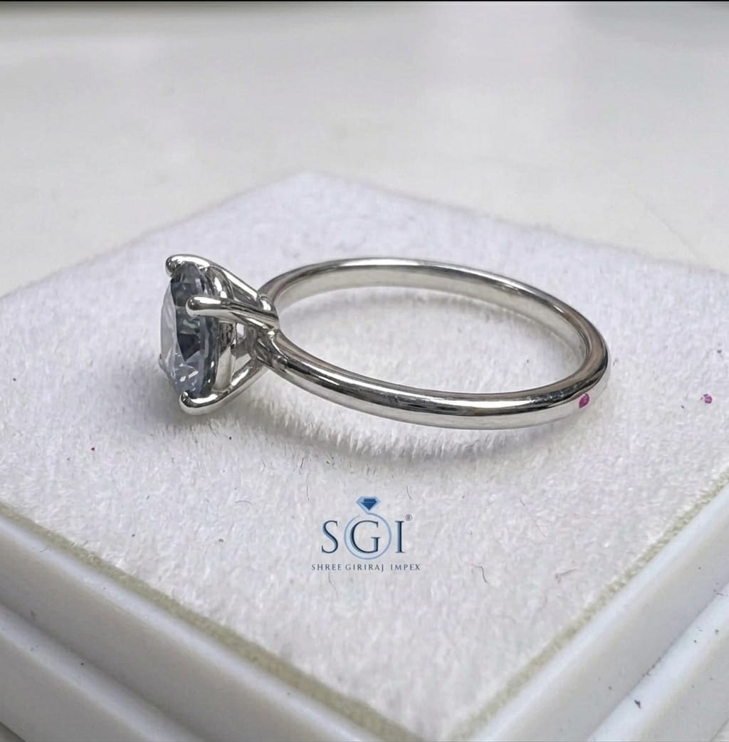 **4.5 CTW Blue CVD Lab Grown Diamond Ring | 8mm Round Blue Lab Created Diamond Ring for Wholesale & Custom Jewelry**