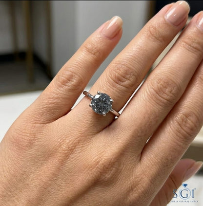 **4.5 CTW Blue CVD Lab Grown Diamond Ring | 8mm Round Blue Lab Created Diamond Ring for Wholesale & Custom Jewelry**