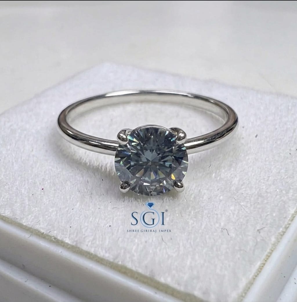 **4.5 CTW Blue CVD Lab Grown Diamond Ring | 8mm Round Blue Lab Created Diamond Ring for Wholesale & Custom Jewelry**