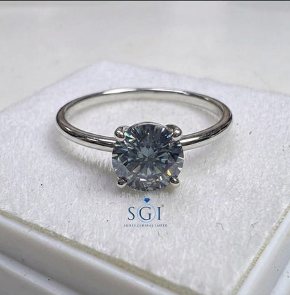 **4.5 CTW Blue CVD Lab Grown Diamond Ring | 8mm Round Blue Lab Created Diamond Ring for Wholesale & Custom Jewelry**