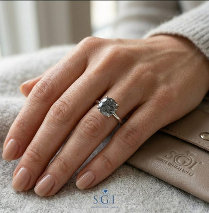 **4.5 CTW Blue CVD Lab Grown Diamond Ring | 8mm Round Blue Lab Created Diamond Ring for Wholesale & Custom Jewelry**