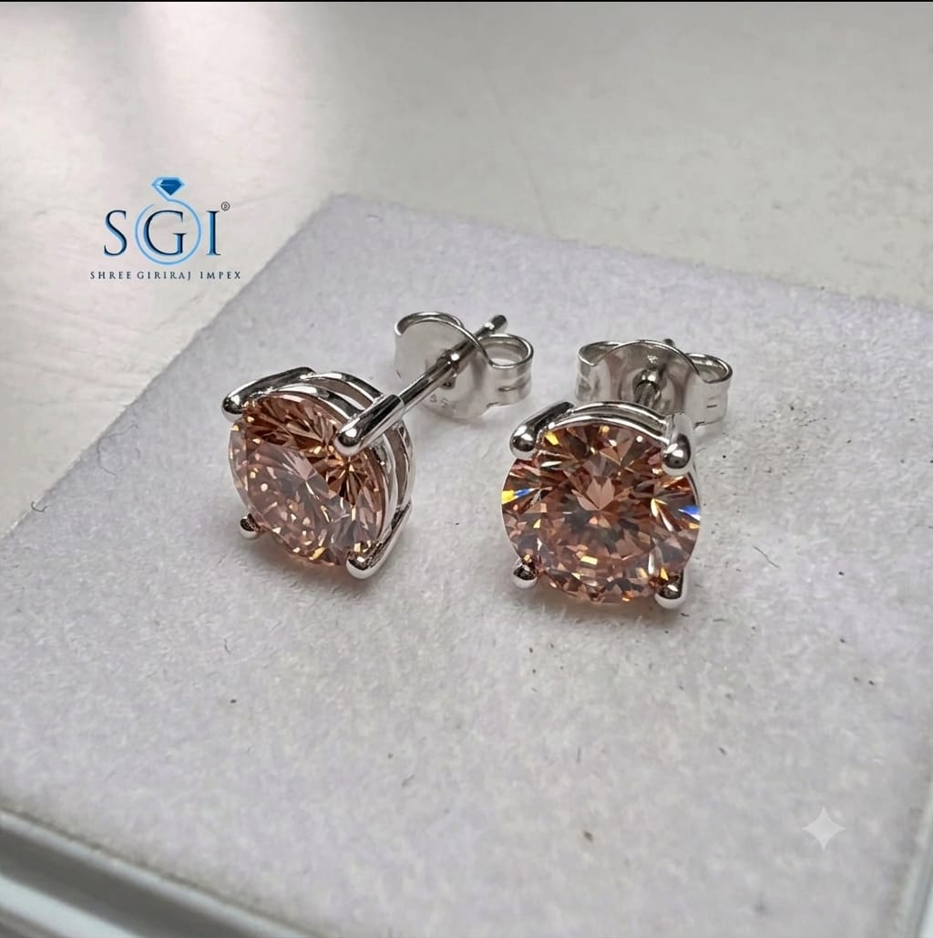 **5 CTW Fancy Pink CVD Lab Grown Diamond Stud Earrings | 8mm Round 2.5 CT Each VS1 Pink Lab Created Diamond Earrings**