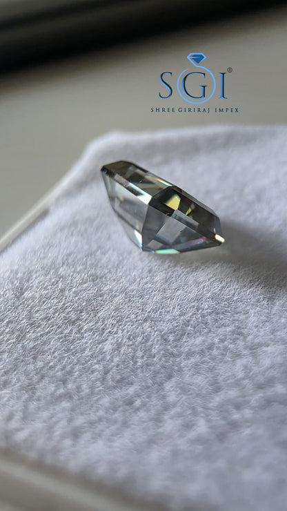 3.03 CT Green Blue Moissanite Loose Stone | 10mm Emerald Cut Lab Created Gemstone