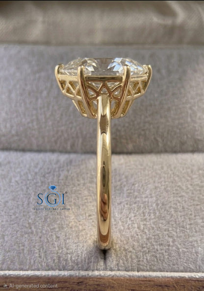 **2 CT Hexagon CVD Lab Grown Diamond Engagement Ring | G Color VS1 | Gold Lab Created Diamond Ring**