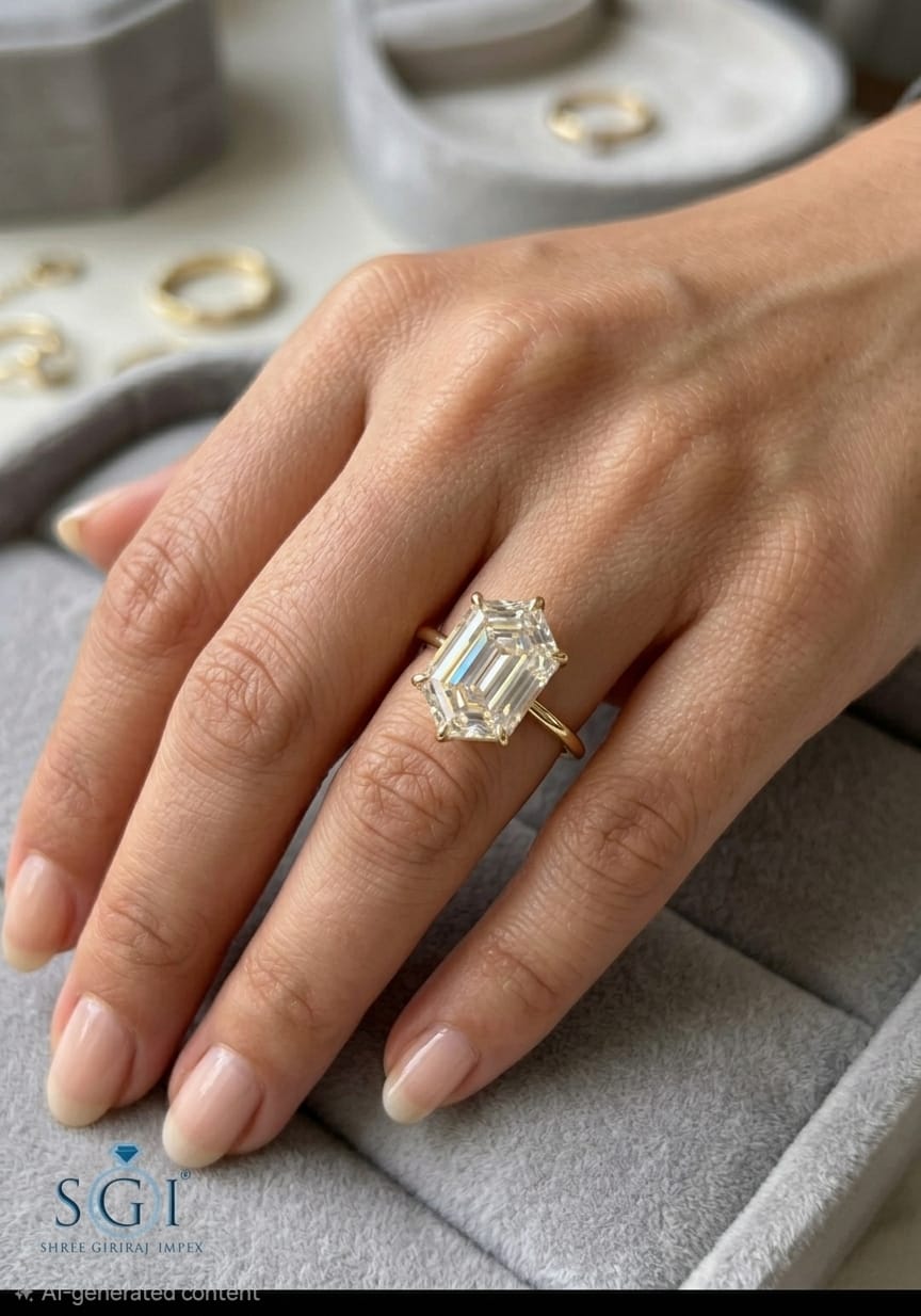 **2 CT Hexagon CVD Lab Grown Diamond Engagement Ring | G Color VS1 | Gold Lab Created Diamond Ring**