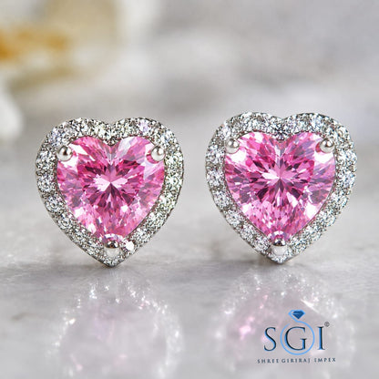 2 CTW Fancy Pink Heart Shape Lab Grown Diamond Earrings with 0.30 CTW White Diamond Accents | VS1 Fine Jewelry