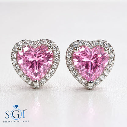 2 CTW Fancy Pink Heart Shape Lab Grown Diamond Earrings with 0.30 CTW White Diamond Accents | VS1 Fine Jewelry