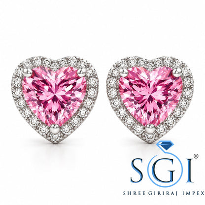 2 CTW Fancy Pink Heart Shape Lab Grown Diamond Earrings with 0.30 CTW White Diamond Accents | VS1 Fine Jewelry