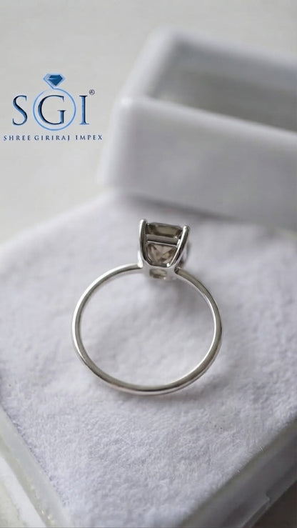 2.50 Carat Grey Emerald Cut Moissanite Ring 9x7mm / Lab Created Moissanite Ring