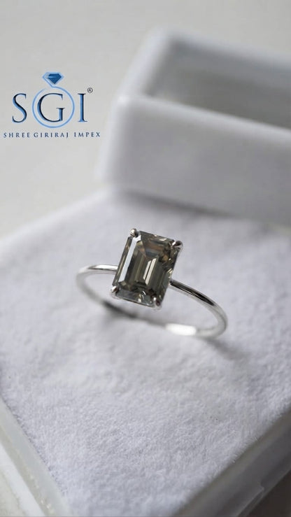 2.50 Carat Grey Emerald Cut Moissanite Ring 9x7mm / Lab Created Moissanite Ring