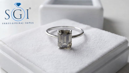 2.50 Carat Grey Emerald Cut Moissanite Ring 9x7mm / Lab Created Moissanite Ring
