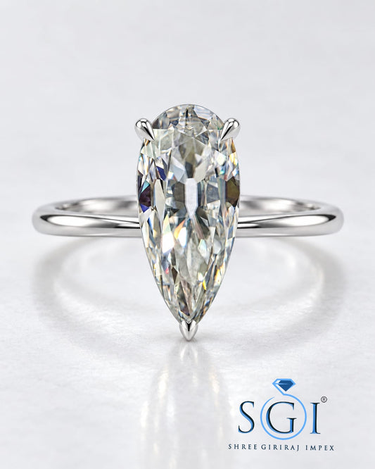 5.50ct Long Pear Shape Old Mine Moissanite Ring, G Color VVS1 Vintage Cut Engagement Ring, Premium Moissanite Bridal Jewelry, Custom Ring