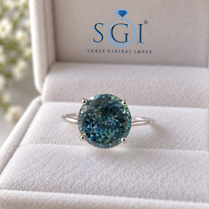 6.50ct Celestial Blue Moissanite Ring 12mm Round Portuguese Cut, Blue Statement Ring, Unique Lab Created Gemstone Jewelry, Custom Fine Ring