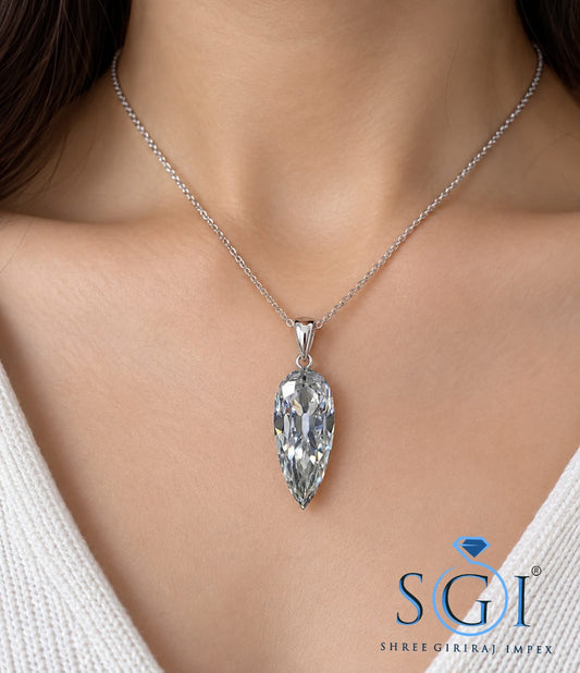 5.50ct Long Pear Moissanite Pendant 8x18mm, G Color VVS1 Old European Cut Vintage Pendant, Lab Created Gemstone Jewelry, Custom Fine Jewelry