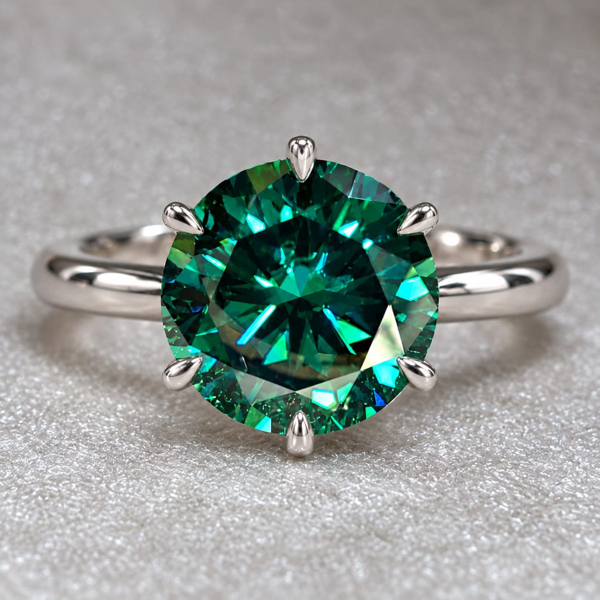 4.20 CTW Round Green & White Moissanite Ring | Premium White Gold Halo Ring | Lab-Created Fine Jewelry