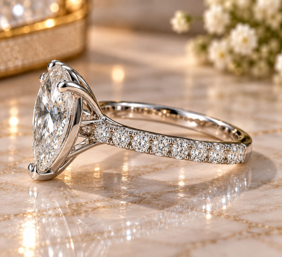 6 CT 10x15mm Pear Shape Moissanite Ring 14K White Gold Luxury Lab Created Fine Jewelry