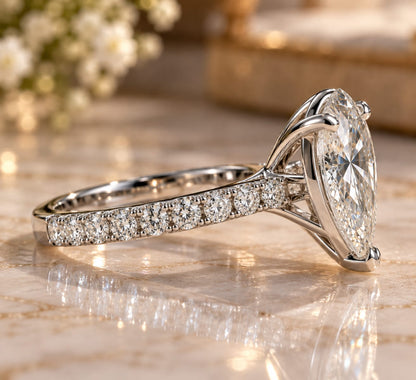 6 CT 10x15mm Pear Shape Moissanite Ring 14K White Gold Luxury Lab Created Fine Jewelry