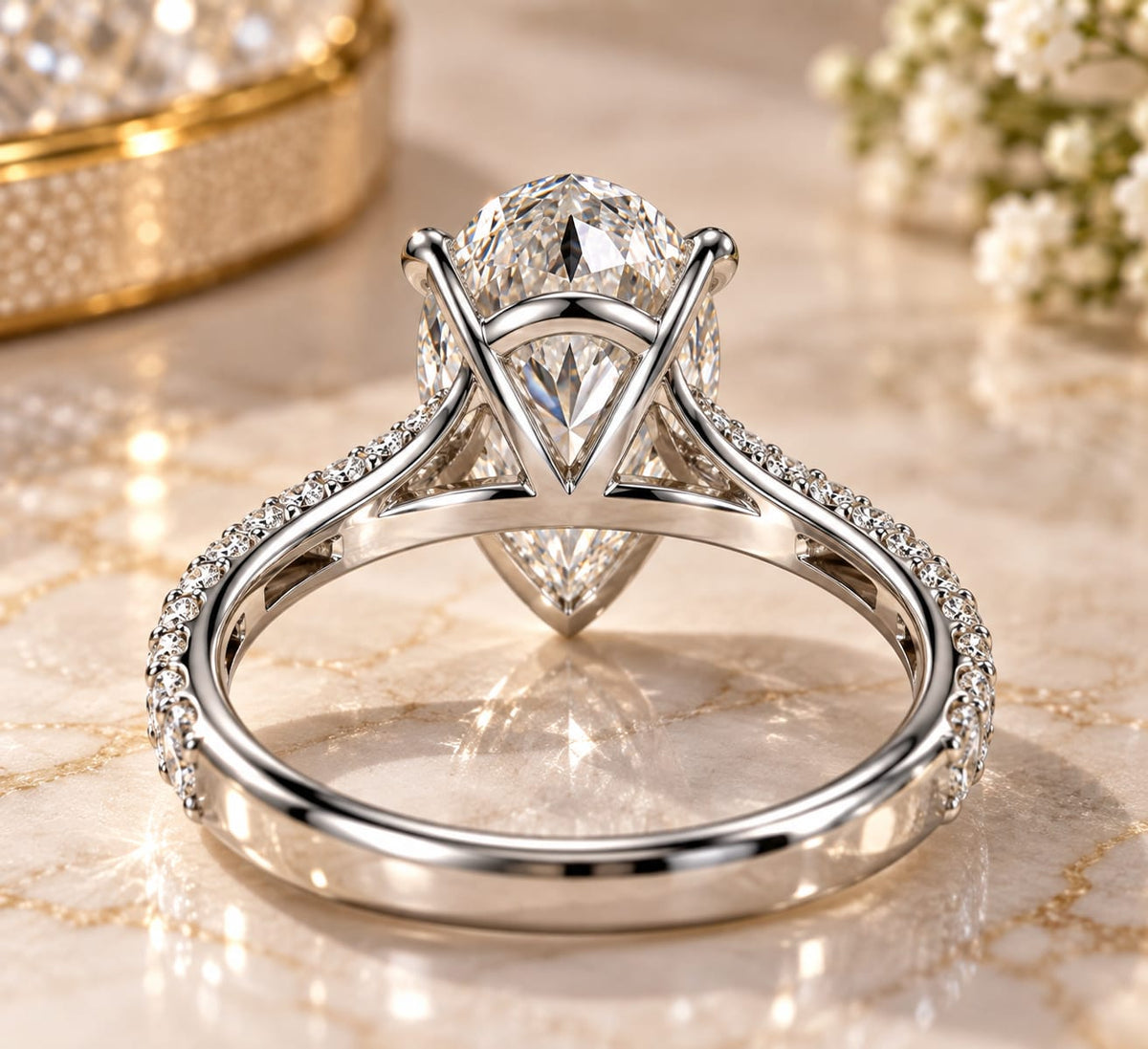 6 CT 10x15mm Pear Shape Moissanite Ring 14K White Gold Luxury Lab Created Fine Jewelry