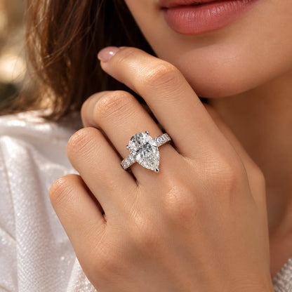 6 CT 10x15mm Pear Shape Moissanite Ring 14K White Gold Luxury Lab Created Fine Jewelry