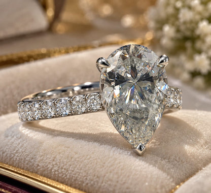 6 CT 10x15mm Pear Shape Moissanite Ring 14K White Gold Luxury Lab Created Fine Jewelry