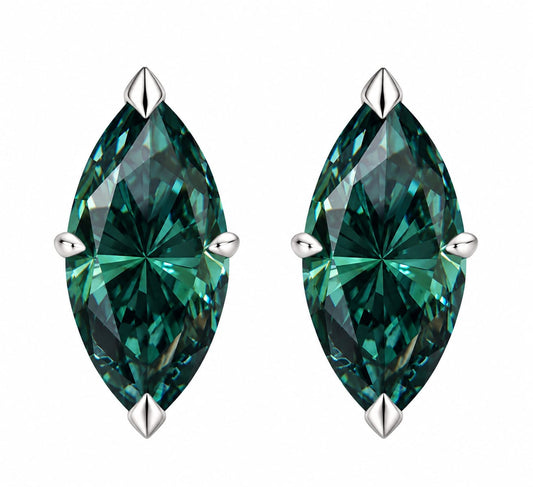 7×14mm fantasy Cut Marquise shape Green Moissanite 2.70ct each silver earrings