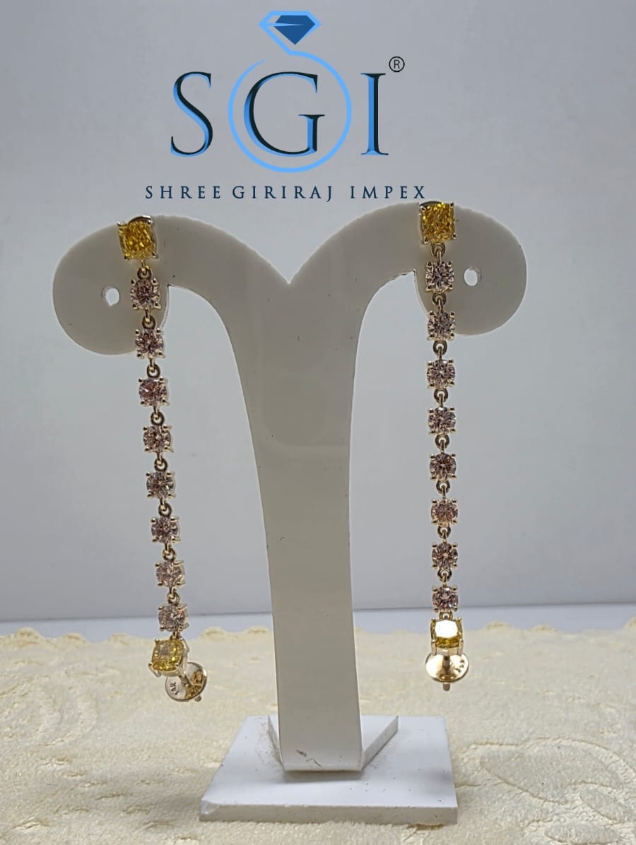 4.60 CTW Yellow & Pink Lab Grown Diamond Earrings, 14K Gold Fancy Color Diamond Jewelry, Luxury Statement Earrings, Gift for Her
