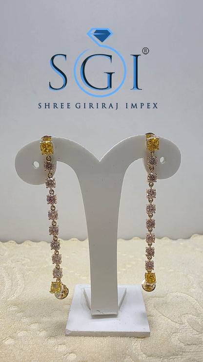 4.60 CTW Yellow & Pink Lab Grown Diamond Earrings, 14K Gold Fancy Color Diamond Jewelry, Luxury Statement Earrings, Gift for Her