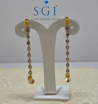 4.60 CTW Yellow & Pink Lab Grown Diamond Earrings, 14K Gold Fancy Color Diamond Jewelry, Luxury Statement Earrings, Gift for Her