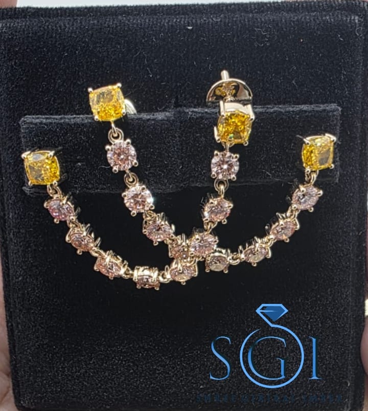 4.60 CTW Yellow & Pink Lab Grown Diamond Earrings, 14K Gold Fancy Color Diamond Jewelry, Luxury Statement Earrings, Gift for Her