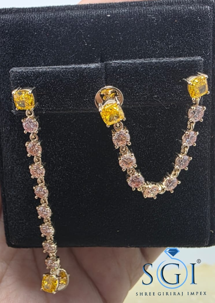 4.60 CTW Yellow & Pink Lab Grown Diamond Earrings, 14K Gold Fancy Color Diamond Jewelry, Luxury Statement Earrings, Gift for Her