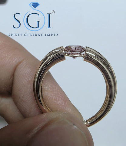 1.00 CT Purple CVD Lab Grown Diamond Men’s Ring, 6mm Round Solitaire Gold Ring, Modern Men’s Engagement Jewelry, Luxury Gift for Him