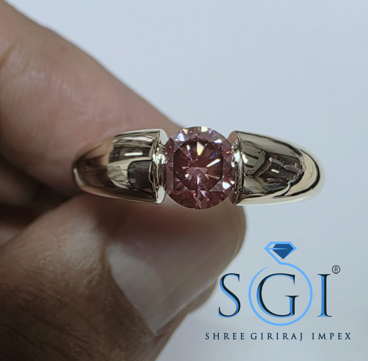 1.00 CT Purple CVD Lab Grown Diamond Men’s Ring, 6mm Round Solitaire Gold Ring, Modern Men’s Engagement Jewelry, Luxury Gift for Him