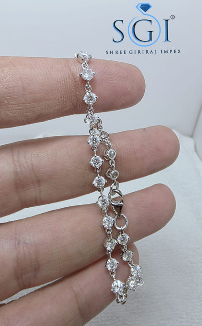 5 CTW Moissanite Tennis Bracelet, 3.5mm Round Cut Silver Bracelet, Sparkling Lab Created Gemstone Jewelry, Elegant Gift for Her