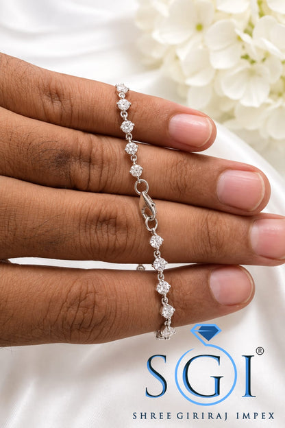 5 CTW Moissanite Tennis Bracelet, 3.5mm Round Cut Silver Bracelet, Sparkling Lab Created Gemstone Jewelry, Elegant Gift for Her