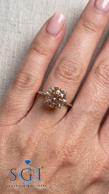 2 CT 8mm Round Fancy Pink Lab Grown Diamond Ring / VS1 Pink Lab Created Diamond Engagement Ring