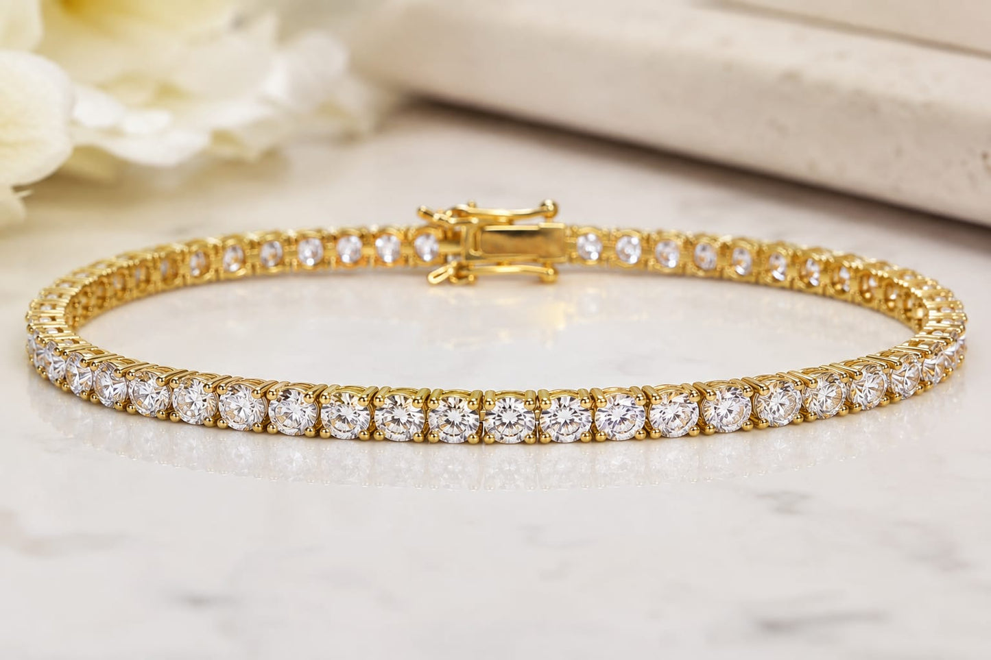 7.80 CTW Lab Grown Diamond Tennis Bracelet 14K Yellow Gold 7 Inch 48 Round Diamonds 3.5mm EF VVS-VS Clarity