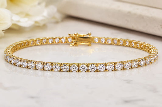 7.80 CTW Lab Grown Diamond Tennis Bracelet 14K Yellow Gold 7 Inch 48 Round Diamonds 3.5mm EF VVS-VS Clarity