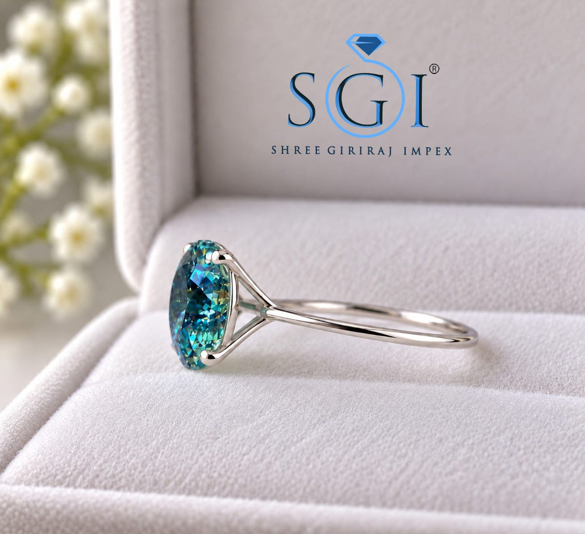 6.50ct Celestial Blue Moissanite Ring 12mm Round Portuguese Cut, Blue Statement Ring, Unique Lab Created Gemstone Jewelry, Custom Fine Ring