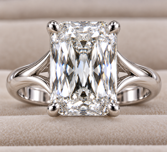 5 CT 8x12mm Criss Cut Emerald Moissanite Ring D Color VVS1  White Gold Lab Created Moissanite Ring